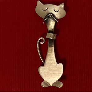 ORB OTTO ROBERT BADE BROOCH PIN STERLING SILVER CAT MODERNIST SIGNED 8.1g